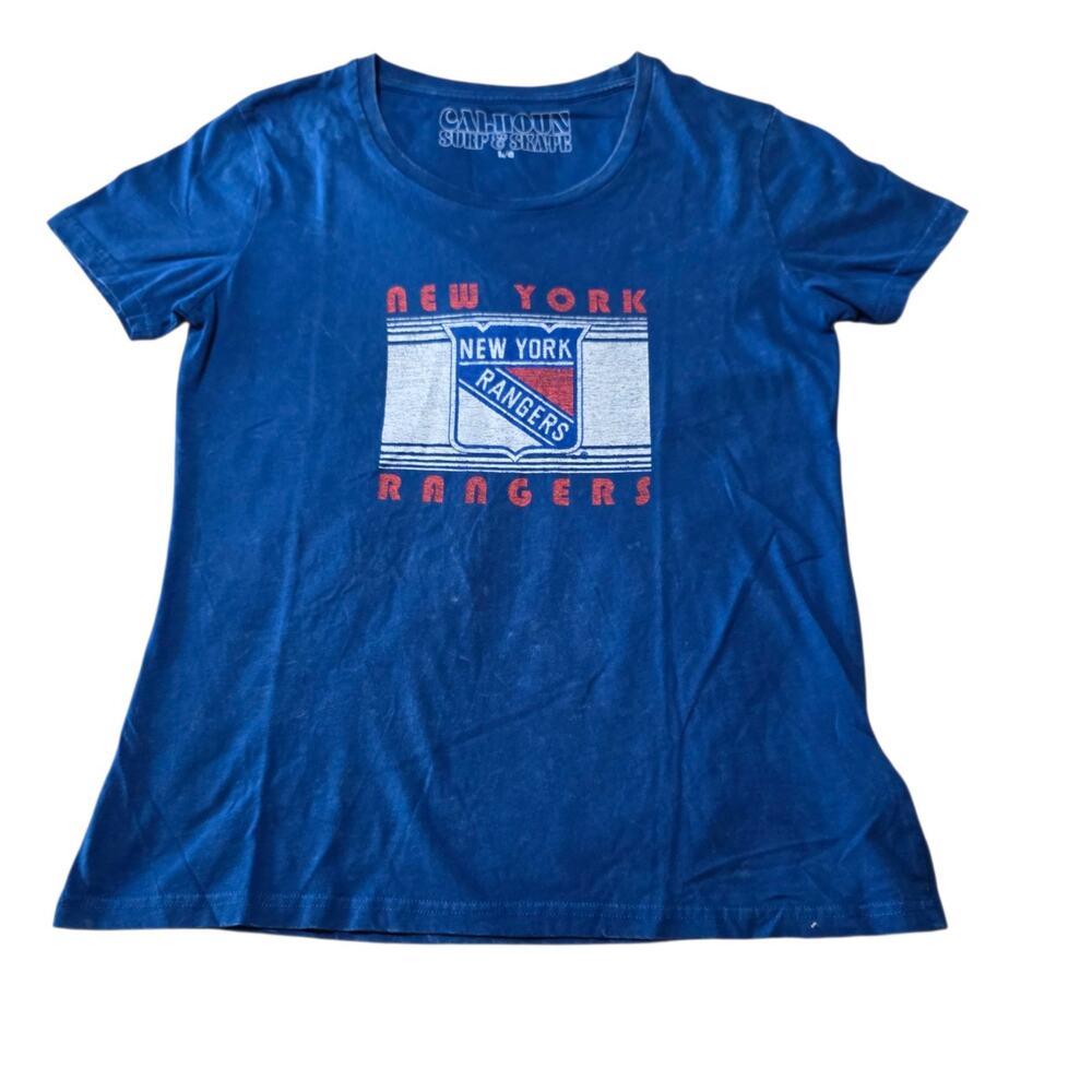 New York Rangers Acid Wash Shirt Womens Large Blue NHL Graphic Tee
